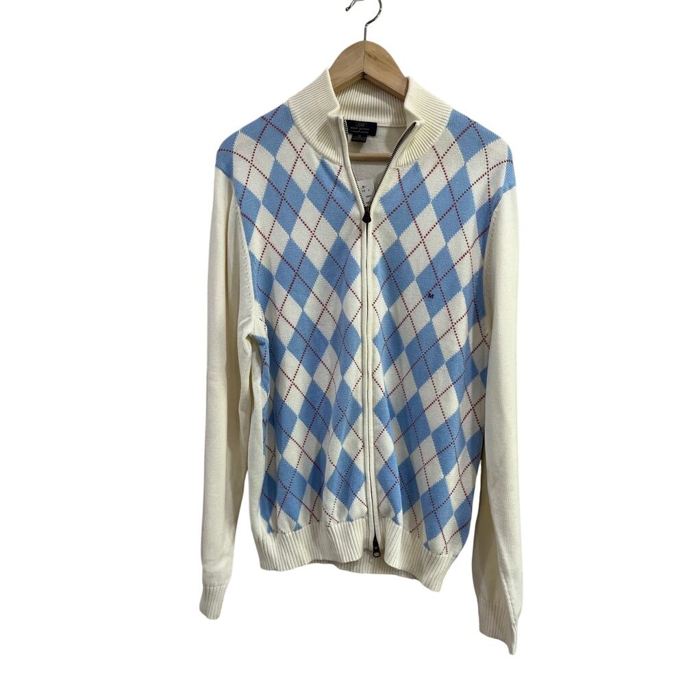 Brooks Brothers Supima Cotton Argyle Preppy‎ Full Zip Sweater NWT M